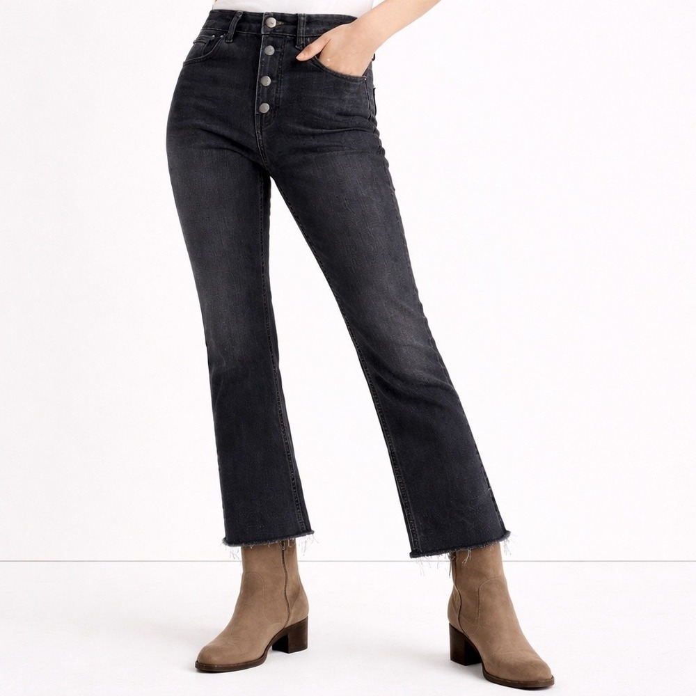 MADEWELL Cali Demi-Boot Jeans Womens 27 Cropped High Rise Frayed Grunge Charcoal